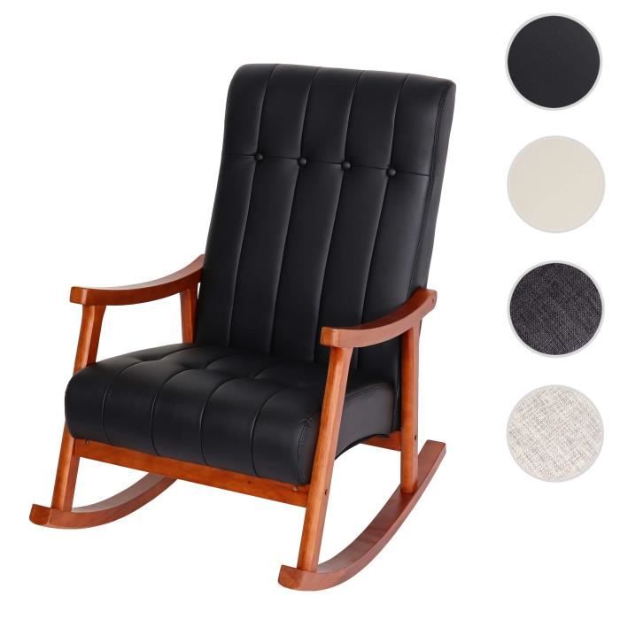 fauteuil à bascule hwc-k10 similicuir noir piétement aspect noyer