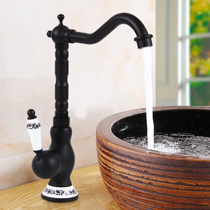 Mitigeur lavabo noir et chrome -Achat mitigeur noir pour vasque ou