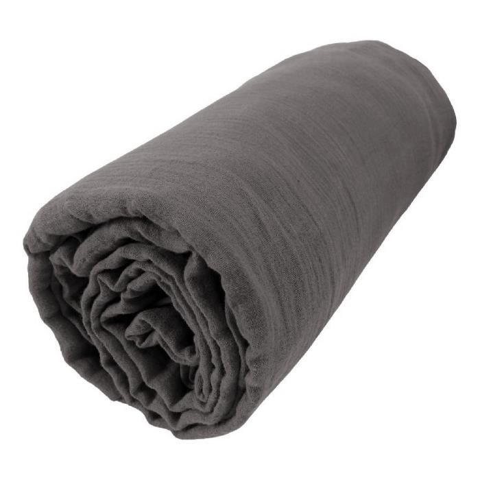 Drap housse 100% Gaze de Coton 74 fils 90x190 cm Anthracite