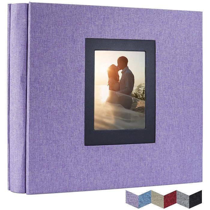 DazSpirit Album photo personnalisable en lin – Peut contenir 600 photos,  grande capacité, poches à enfiler, idéal