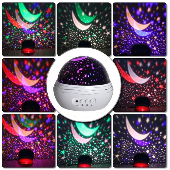 Lamp de LED Projection Enfant Veilleuse Bébé Etoile Lampe de Chevet dAmbiance 360° Rotation Romantique