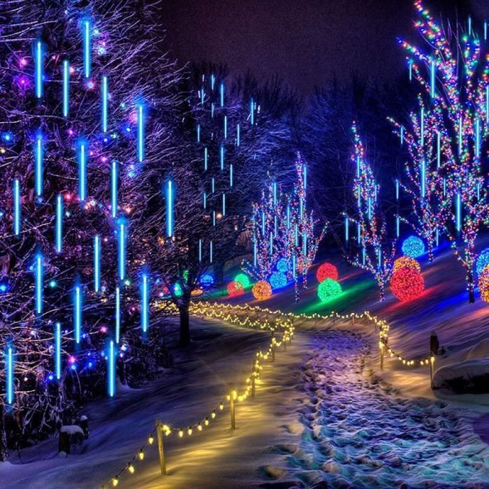 Guirlande Solaire Pluie De Météores - 8 Tubes LED 30 Cm, IP65, Pour Noël, Jardin, Fêtes Extérieures