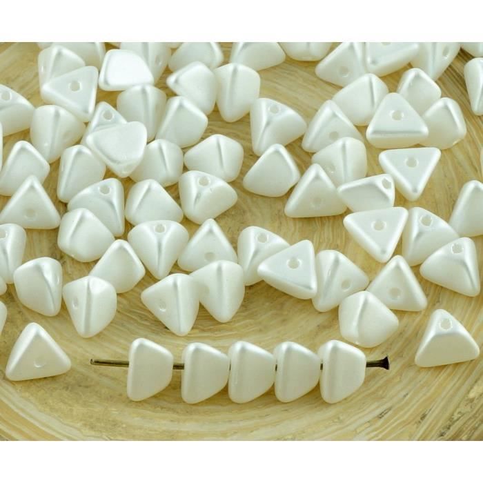 Lot De 9 écheveaux Perles En Pâte De Verre Blanche - Diamètre 7 Mm - Occasion