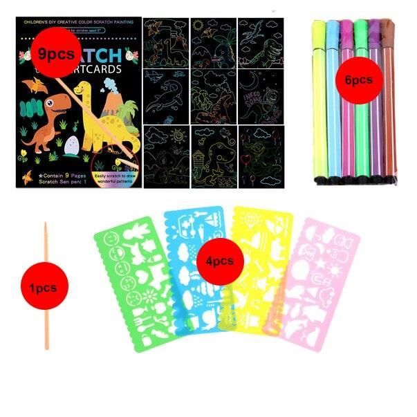 DIYEAH Kit Peinture à Gratter Pour Enfants - Cartes à Gratter Créatives Avec Papier Noir Multicolore - 40,5 X 28,5 Cm - Idéal Pour Créativité Et Loisirs