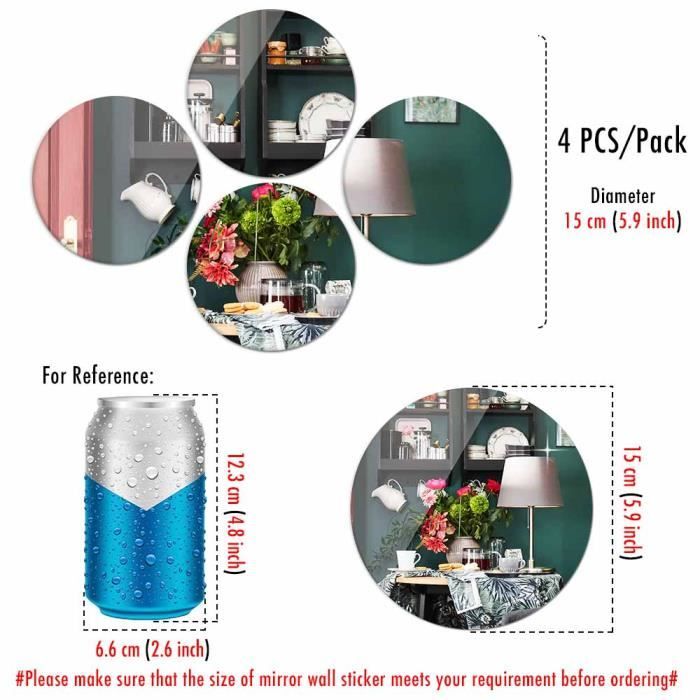 Lot De 9 Miroirs Ronds Autocollants Acrylique - Diamètres De 9,8 à 19,5 Cm - Décoration Murale Moderne