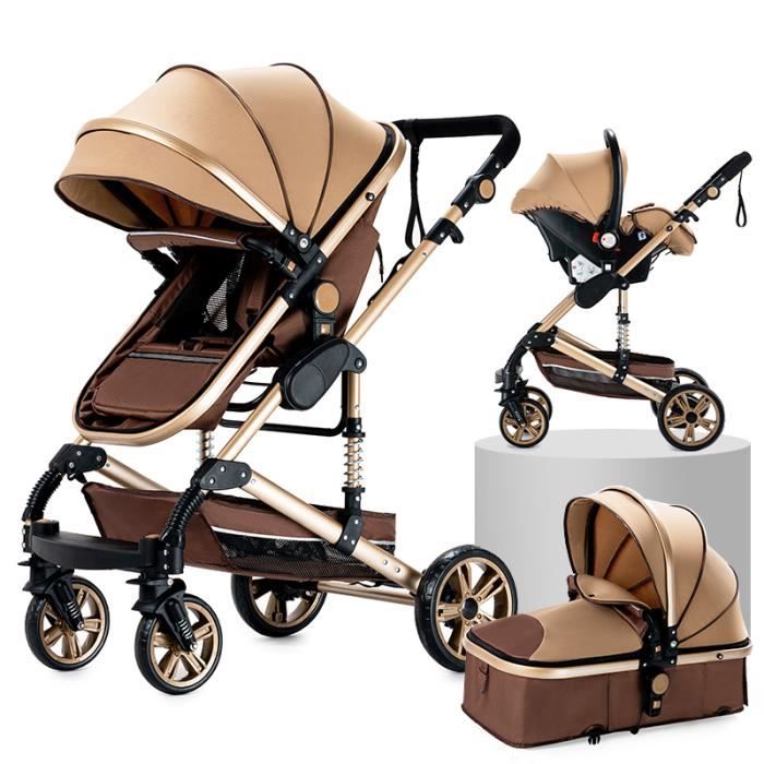 BAZARLAND30 Poussette 3 en 1 Bébé Combinée Siège-Auto Nacelle Réversible Réglable Haute Qualité Roues increvables Canne khaki