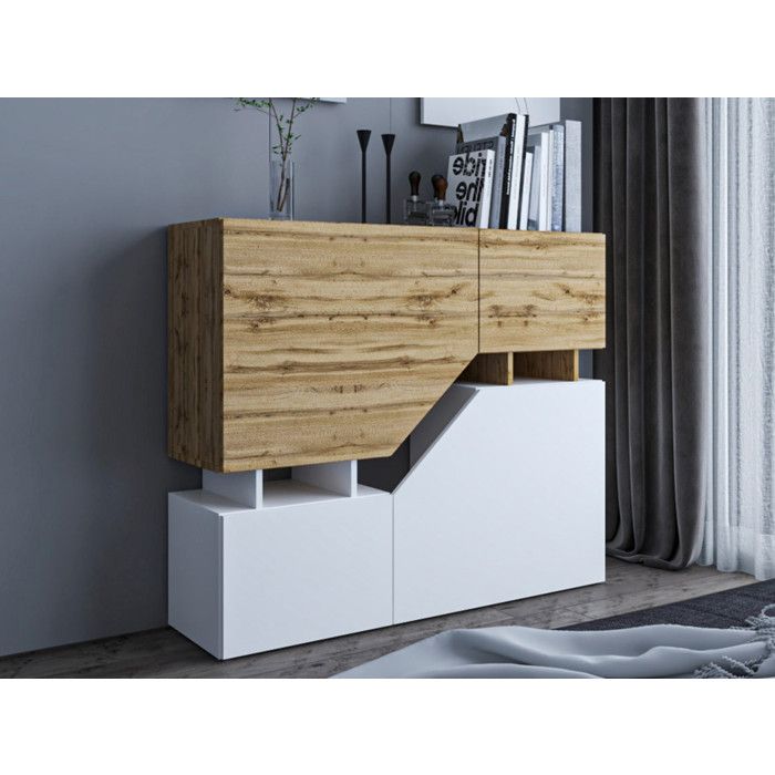 Pitt - buffet haut - 4 portes - 120 cm - Bois / Blanc Pitt - buffet haut - 4 portes - 120 cm - Bois / Blanc