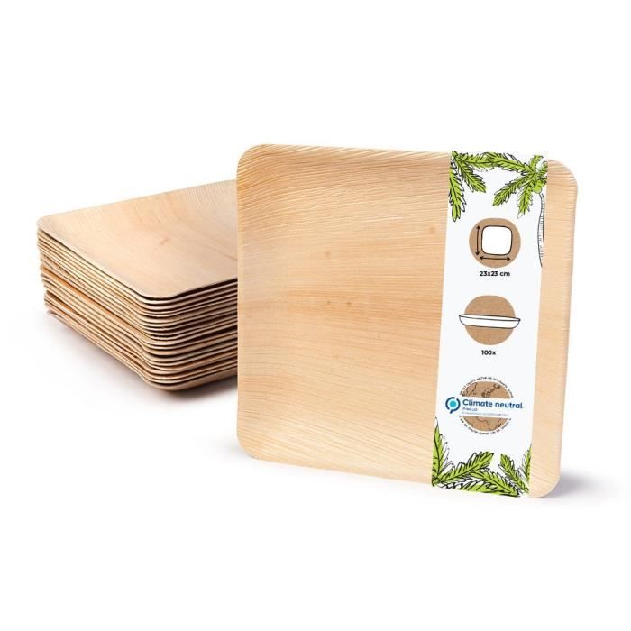 ASSIETTE JETABLE Assiette carrée en feuille de palme Assiette