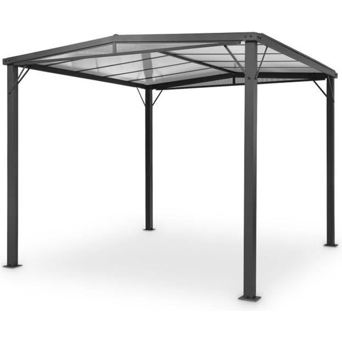 Blumfeldt Pantheon Solid Sky Flat Pergola de jardin 3x 3m - Cadre aluminium & toît polycarbonate - Gris