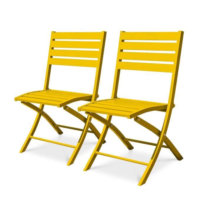 lot de 2 chaises de jardin en aluminium moutarde