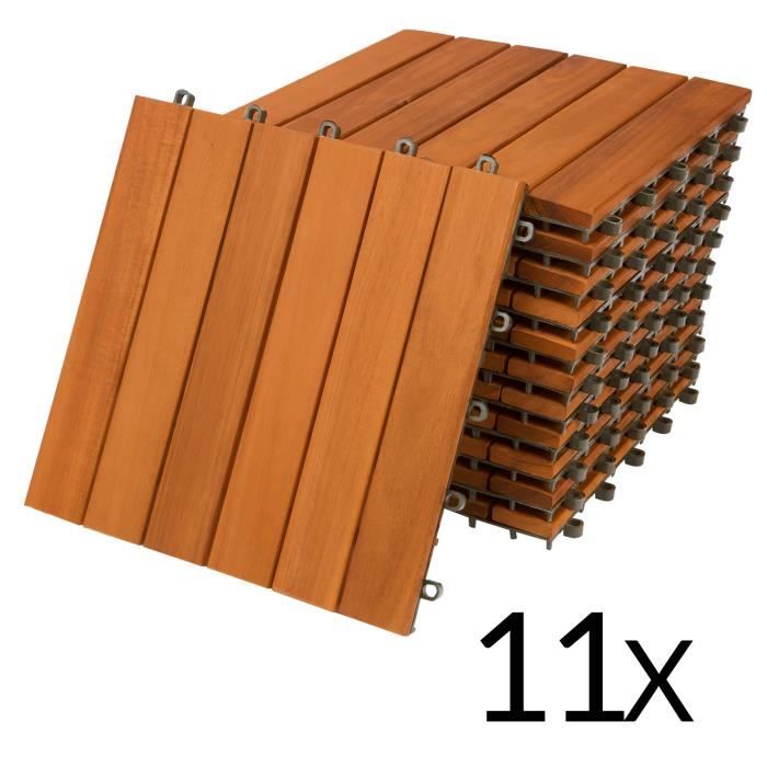 Dalle de terrasse en bois d'acacia clipsable 30x30 cm - DEUBA - 11 dalles - Résistant aux intempéries