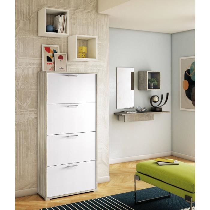 Dmora Meuble à chaussures Dmarcat Meuble dentrée avec 4 portes battantes 67x28h147 cm Blanc et orme