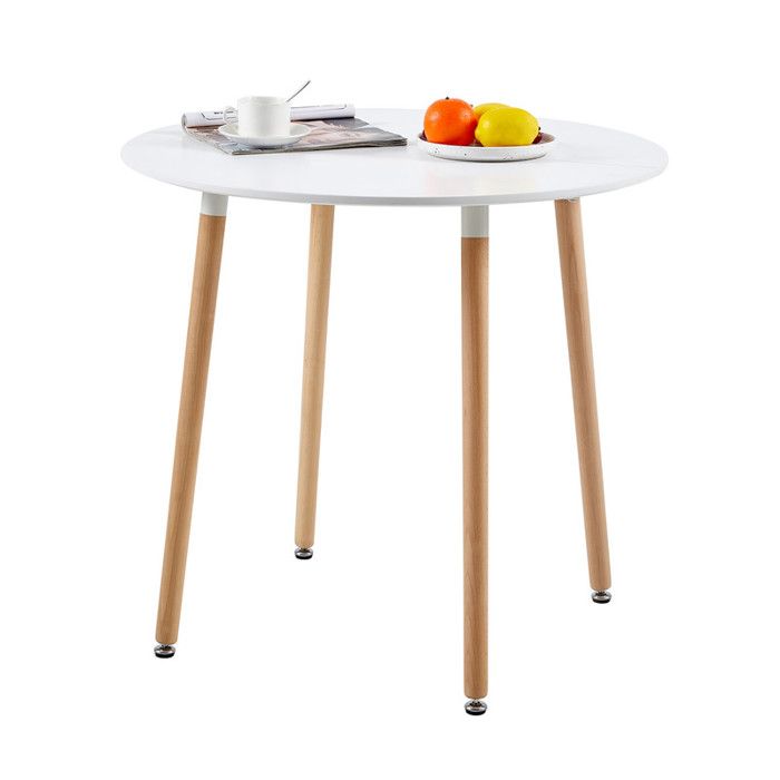 Table à manger ronde scandinave - DORAFAIR - 80x80 cm - Blanc - Bois massif - 4 places - Design moderne