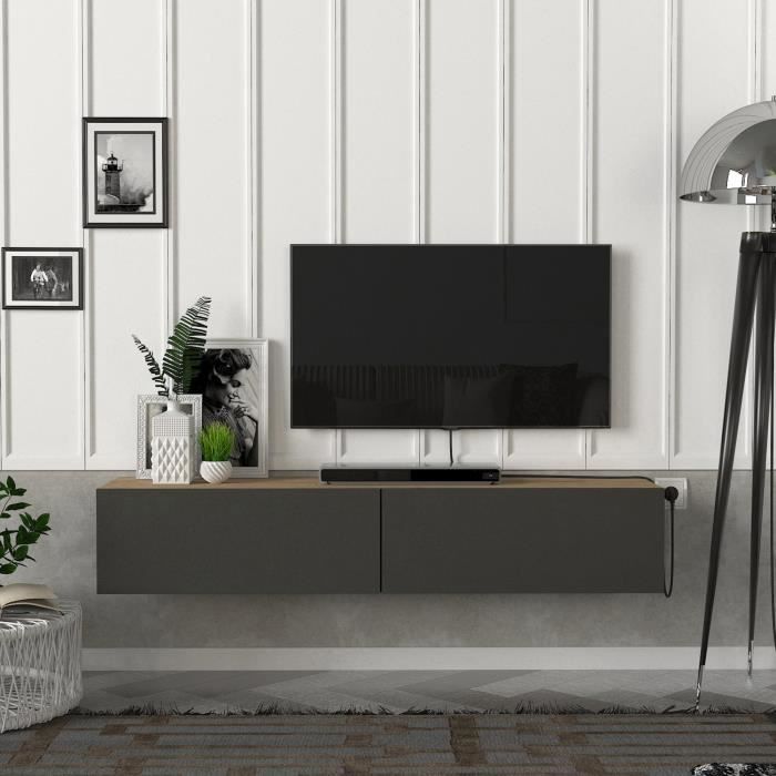 Meuble TV Toivakka 135 x 31 x 25 cm effet chêne et anthracite