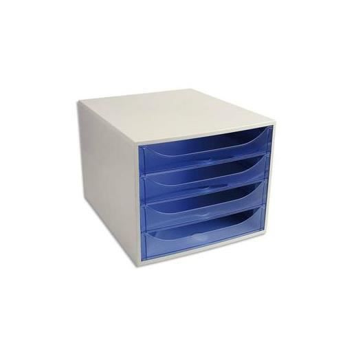 caisson 4 tiroirs "ecobox" office gris/bleu glacé transparent