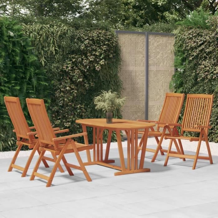 chaises de jardin pliables en bois d'eucalyptus massif - famirosa - inclinables en 5 positions - lot de 4
