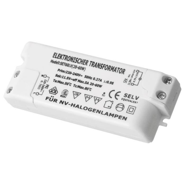 Transformateur Électronique Tibelec 203230 Pour Lampes Halogènes 12V 60W Maxi - Blanc - Protection Surcharge Et Court-Circuit