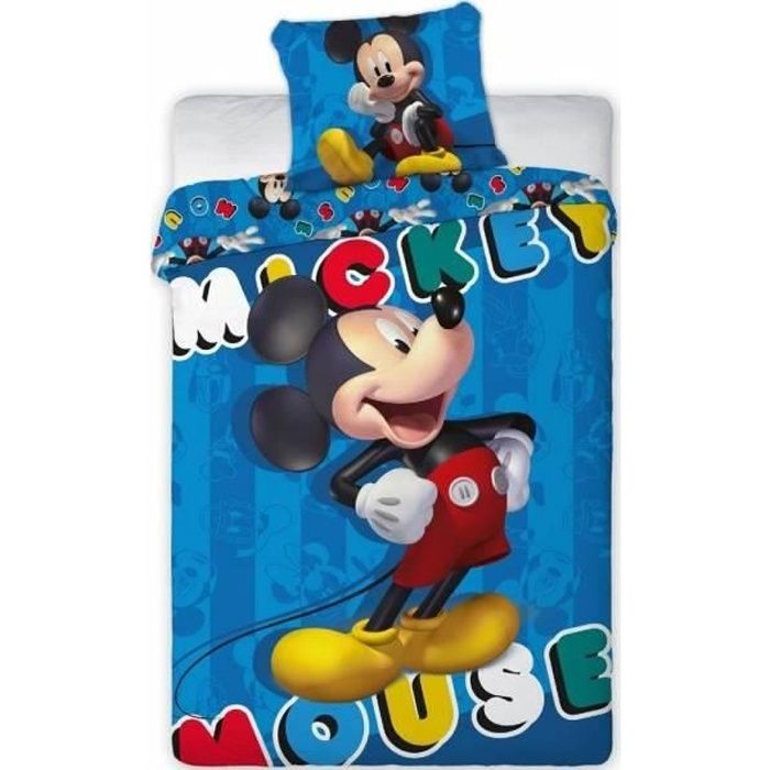 Parure de couette - Mickey Disney - 140x200 + taie + drap housse - Bleu marine - 100% Polyester - Classique