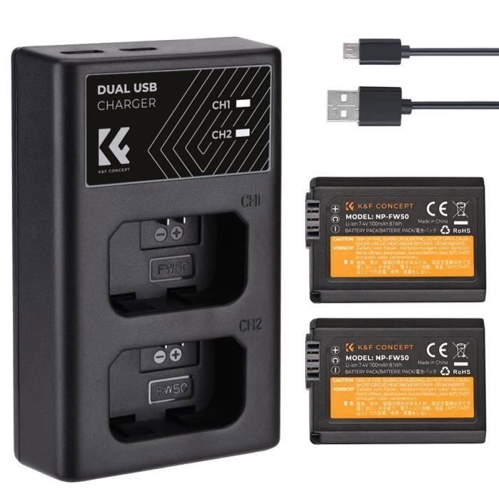 Kit Batterie, Chargeur de Batterie, Double Emplacement pour Sony Alpha 7, A7, Alpha 7R, A7R, A7R II, A7 II, A7S, A7S II, A7M2 etc