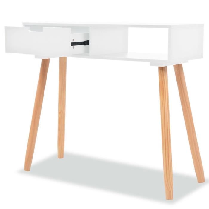 table console - lixada - bois de pin massif - blanc - rectangulaire - campagne