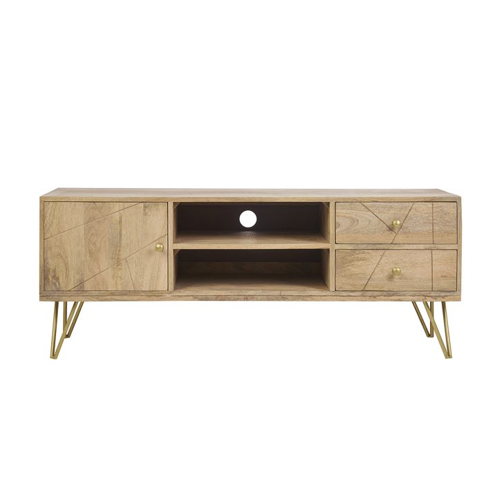 Miliboo - Meuble TV gravé en bois manguier massif et métal L130 LINIUM Miliboo - Meuble TV gravé en bois manguier massif et métal L130 LINIUM