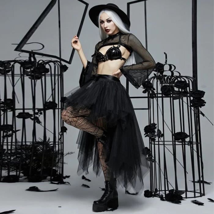 Jupes gothiques en tulle noir pour femmes jupes hautes et basses jupe en tulle ceinture elastique jupe maxi Black F5078 Blanc Cdiscount Pret a Porter