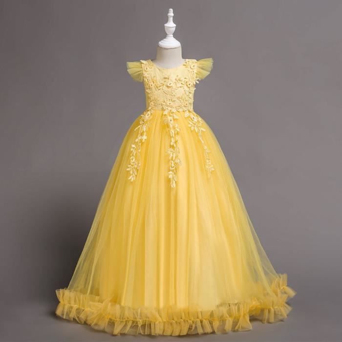 Robe De Princesse Fille Robe De Soiree Longue Fille Orne Des Fleurs 6ans 16ans Emilie Mariage Jaune Achat Vente Robe De Ceremonie Cdiscount