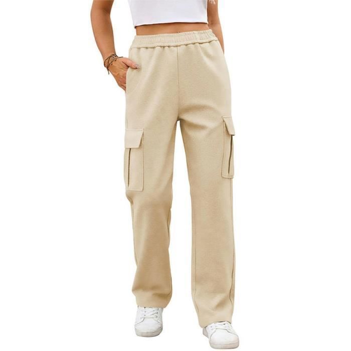 Bresdk Pantalon Jogging Femme Coton - Taille Haute, Poches Cargo, Confort Quotidien