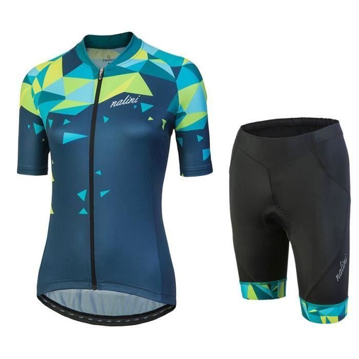 2018 Nalini Chic Tenue Cycliste Femme Ensemble Maillot Cyclisme Combinaison Velo Ete Manche Courtes Bleu Prix Pas Cher Cdiscount