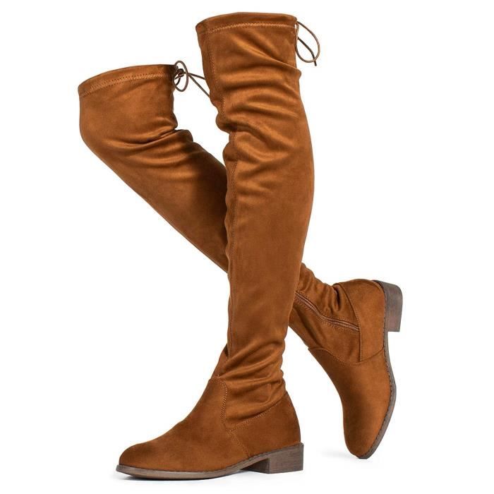 Bottes Genou Fille DADAWEN - Cuir Équitation Hiver Tige Haute