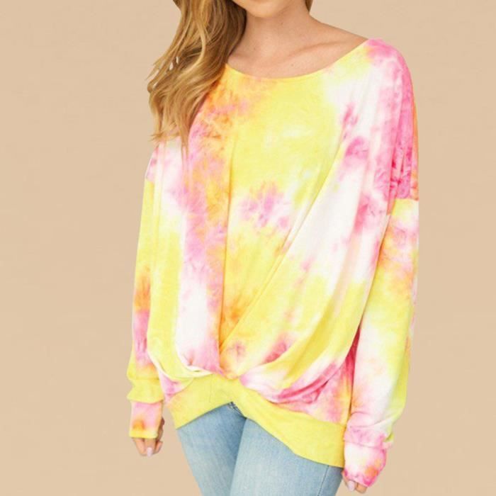 Chemise effet tie-dye fluo, chemise en coton à manches