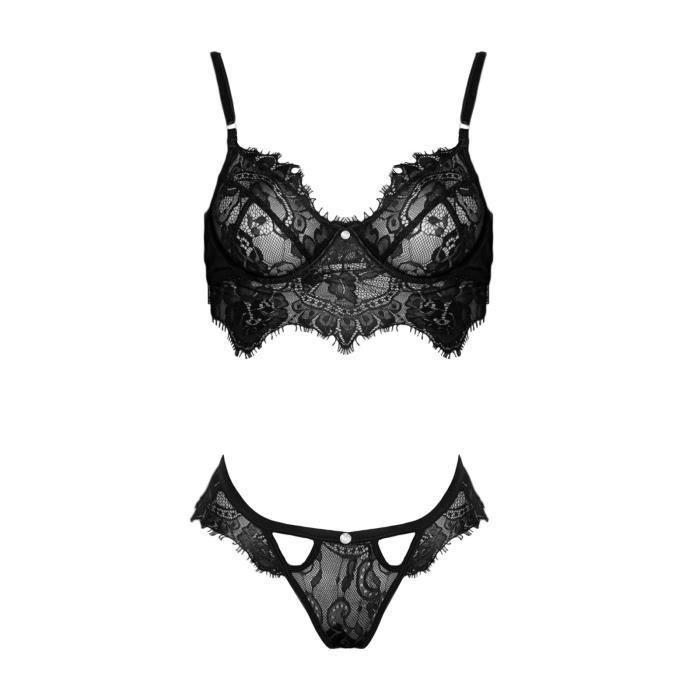 Ensemble Brassiere et Culotte pour femme Sexy Dentelle Noire Sans