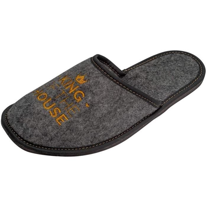 Pantoufles Homme BeComfy En Feutre Naturel - Semelle Caoutchouc Antidérapante - Taille 40-46 EU