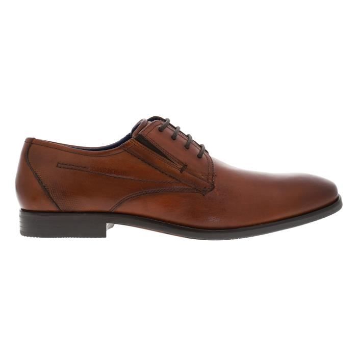 Derbies Bugatti - Homme - Cuir - Marron - Brun cognac - Laçage 3 trous et soufflets élastiqués fins