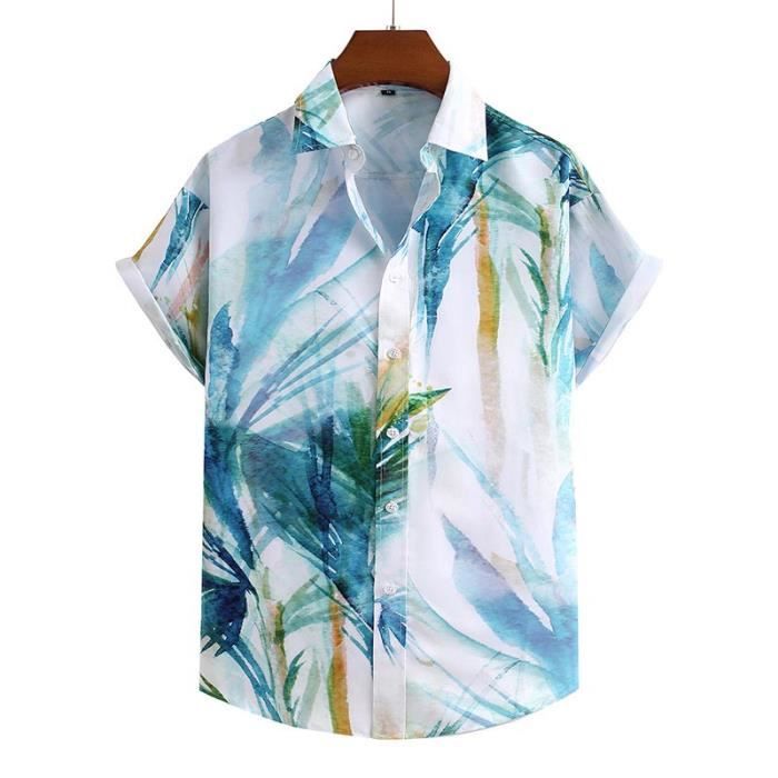 Chemise Homme Manches Courtes Hawa enne Plage Motif Rayures