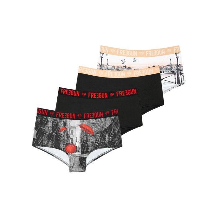 Shorty fille FREEGUN Lot de 4 Confort Respirant Noir Beige Rouge Gris Cdiscount Pret a Porter