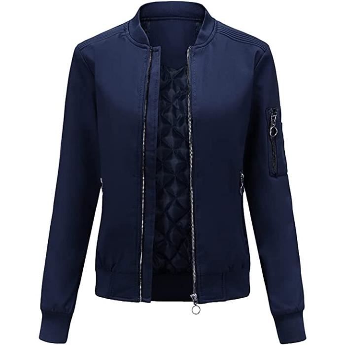 Veste Blouson Leger Court Zippe Femme Bleu Manches longues Automne Hiver Outwear Bleu Cdiscount Pret a Porter