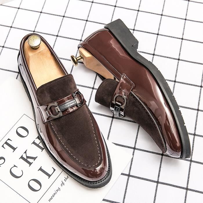 Mocassins En Cuir Verni Pour Homme - Plateforme Confort, Semelle Antidérapante, Style Habillé Facile à Enfiler