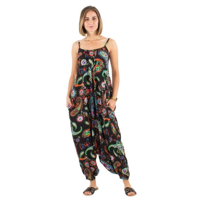 Combinaison sarouel Coline fourche basse imprim e Noir Cdiscount