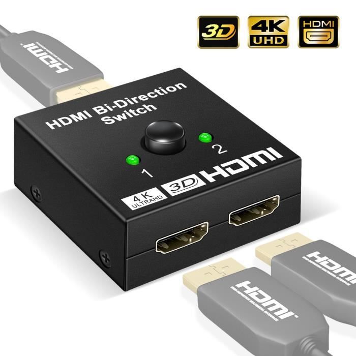 Switch HDMI Bidirectionnel Splitter HDMI 4K 3D 1080P HDCP Commutateur  Repartiteur HDMI [1 Entrée 2 Sorties / 2 Entrée 1 Sorties] - Cdiscount TV  Son Photo