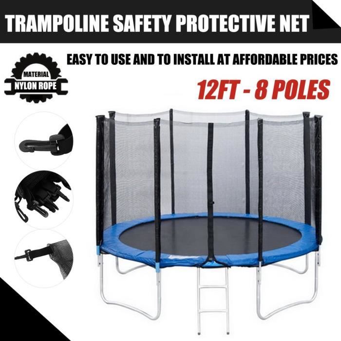 12 pieds 8 poteaux Clôture durable de filet protecteur de sécurité de trampoline remplacement