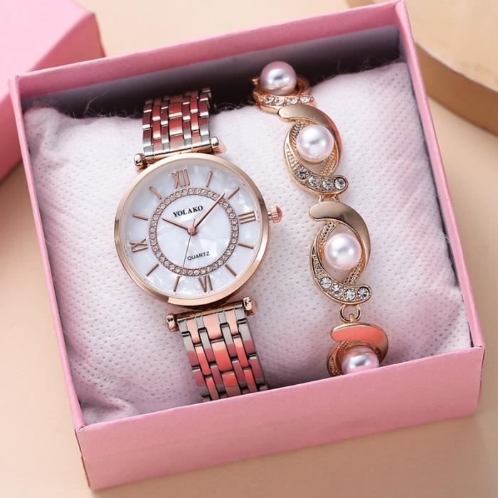 Bracelet Montre Femme Perles Synthétiques - Montre Fantaisie Réglable étanche 3ATM - Cadeau élégant Fête Des Mères Ou Anniversaire