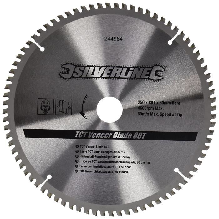 250 x 30 Lame TCT pour profilés PVC 80 dents 20 et 16 mm bagues de 25