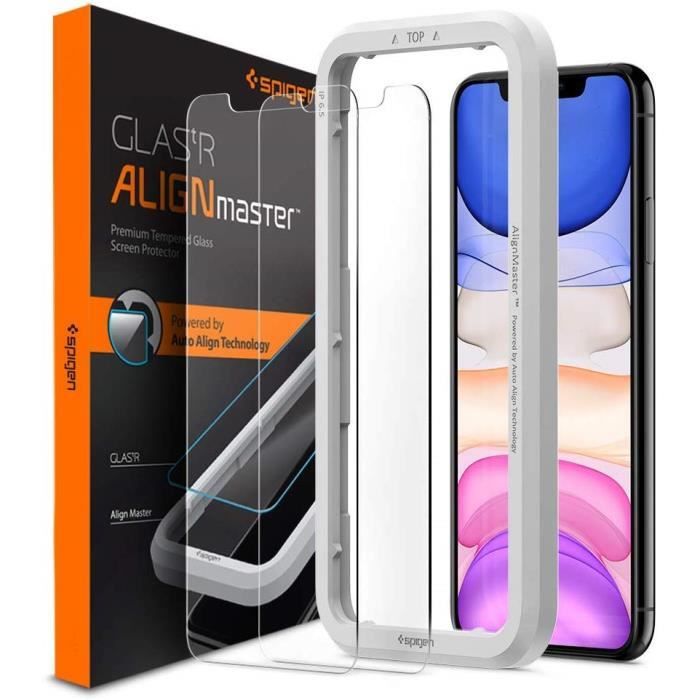 Verre Trempé - Spigen - iPhone 11/XR - 2 Pièces - Technologie Auto-Align - Dureté 9H
