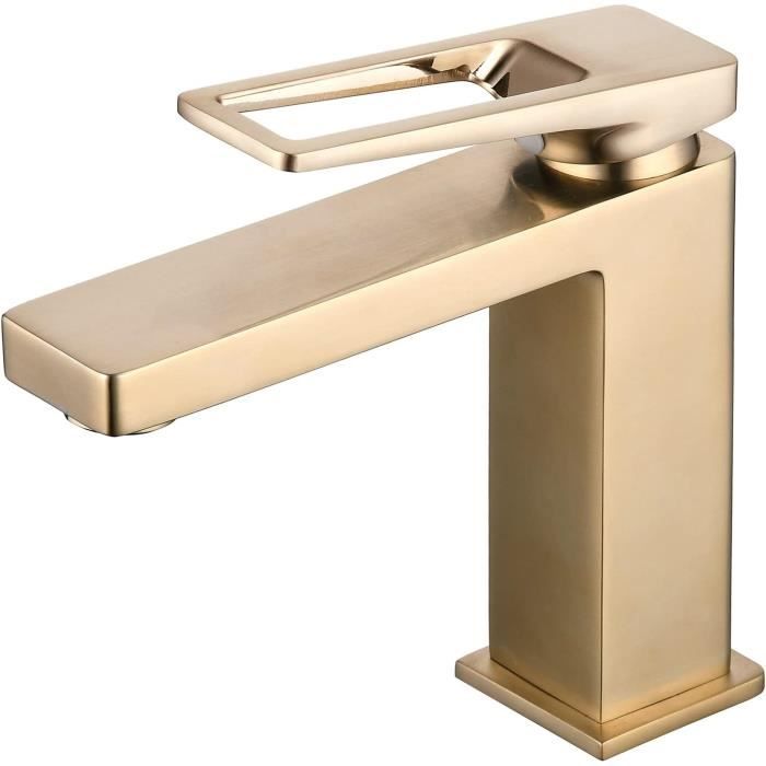 SHUNLI Mitigeur Lavabo Robinet Salle De Bain Or Brossé Design Moderne Laiton