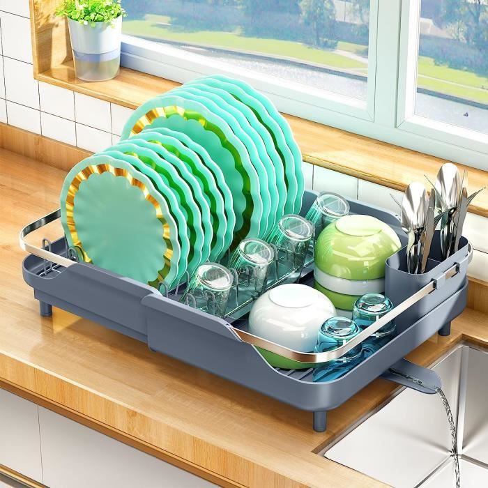 Égouttoir à Vaisselle Extensible En Métal – 30,5 à 54,5 Cm – Plateau Amovible – Blanc – Pour Comptoir