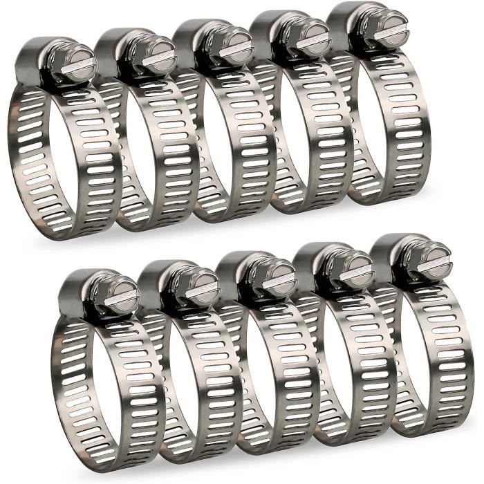 InduSKY Collier De Serrage Tuyau 16-25mm - 10 Pièces Acier Inoxydable 304 Réglables Pour Tuyaux D'Eau, Gaz Et Automobiles