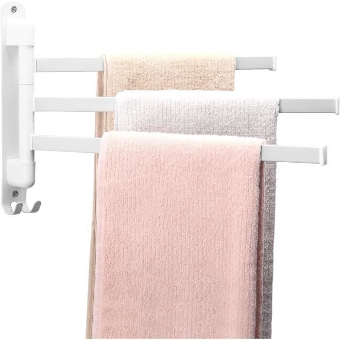 Echelle Bambou Porte-Serviettes Salle De Bain Avec 4 Barres 180°Rotatives Sèche-Serviettes Mural Acier Porte Serviette Salle De Bain Bois