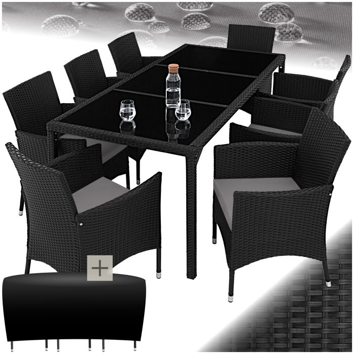 Salon de jardin - TECTAKE - mobilier de jardin valencia coussins confortables résine tressée housse incluse - noir gris Salon de jardin - TECTAKE - mobilier de jardin valencia coussins confortables résine tressée housse incluse - noir gris