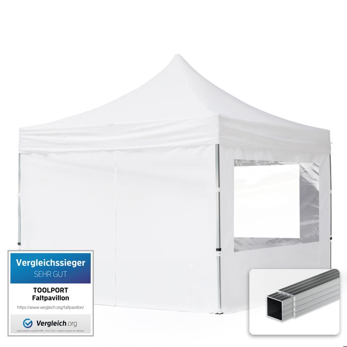 3x3 m Tonnelle Barnum Tente pliante Alu PES 700 4 côtés panoramiques blanc